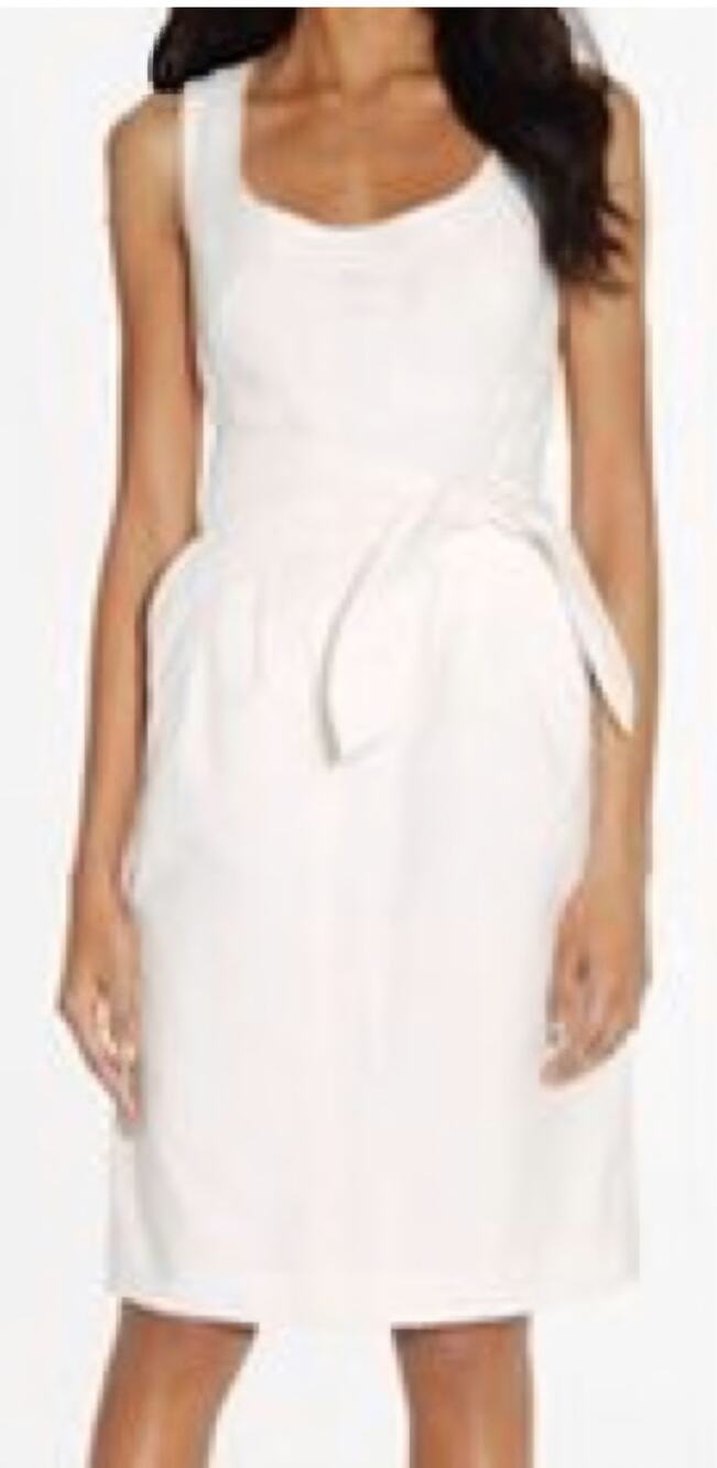 Tory Burch White Cotton Belted Fit Flare Dress Sleeveless Size 12 0044